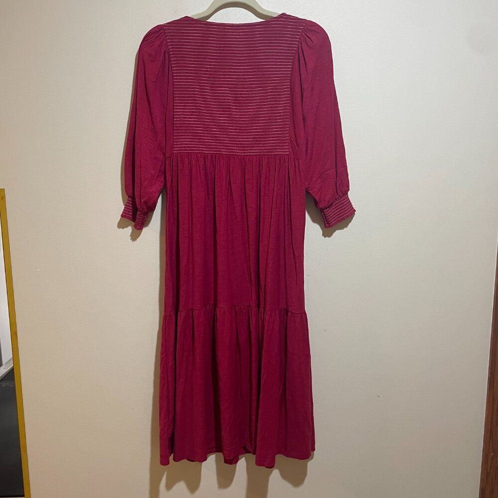 Nation LTD Size S Small Rona Puff Sleeve Smocked Tiered Midi Dress Berry Pink - Picture 9 of 15